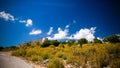 Landscape with the Lekuresi Castle and military bunkers, Saranda, Albania Royalty Free Stock Photo