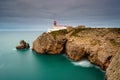 Landscape of the lighthouse and cliffs at Cape St. Vincent at sunset. Algarve amazing seascape. Continental Europe`s most South-