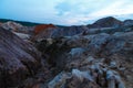 Landscape like a planet Mars surface. Ural refractory clay quarries. Nature of Ural mountains, Russia. Solidified red