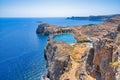 Landscape Lindos bay with blue mediterranean sea,