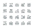 Landscape line icons. Nature park mountain hill forest trees and countryside garden, industrial megapolis cityscape Royalty Free Stock Photo