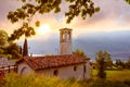 Landscape with little church in Limone sul garda town, Garda Lake, Italy Royalty Free Stock Photo