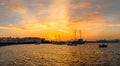 Landscape with Little Venice at sunset, Mykonos island in Greece Royalty Free Stock Photo