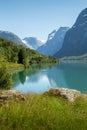 Landscape of Lodalen valley and Lovatnet lake, Norway