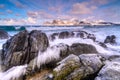 Landscape of Lofoten archipelago in Norway in winter time, , Myrland