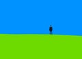 Landscape lone man blue sky green grass