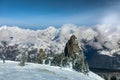 Landscape: lonely rock on the background of French alps early morning Royalty Free Stock Photo