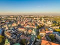 Landscape of Lublin from the bird`s eye view of the Cathedral, Trinitarian tower, Cracow Gate and City Hall. Royalty Free Stock Photo