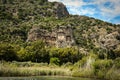 Landscape of Lycian rock cut tombs at Dalyan, Turkey Royalty Free Stock Photo