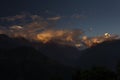 Landscape with Machapuchare-Fishtail peak at sunset view from Ghandruk during trekking in Himalaya Mountains, Nepal Royalty Free Stock Photo