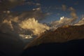 Landscape with Machapuchare-Fishtail peak at sunset view from Ghandruk during trekking in Himalaya Mountains, Nepal Royalty Free Stock Photo