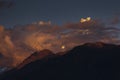 Landscape with Machapuchare-Fishtail peak at sunset view from Ghandruk during trekking in Himalaya Mountains, Nepal Royalty Free Stock Photo