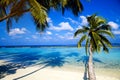 Landscape on Maldives island. Beautiful sky and clouds and beach with palms background for summer vacation holiday and travel Royalty Free Stock Photo