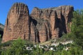 Landscape of the Mallos de Riglos with the town of Riglos, in the province of Huesca (Aragon, Spain) Royalty Free Stock Photo