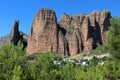 Landscape of the Mallos de Riglos with the town of Riglos, in the province of Huesca (Aragon, Spain) Royalty Free Stock Photo