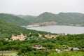 Landscape of Man Sagar lake with Hanuman Temple and Govind Devji near Jaipur, India