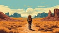 man trek journey hike desert walking adventure travel landscape barren backpack. Generative AI.