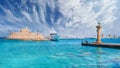 Landscape with Mandraki Harbour in Rhodes Island