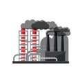 Manufacturing factory with metal pipes and smoking chimneys. Thermal power plant. Industrial zone. Flat vector design Royalty Free Stock Photo