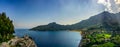 Landscape of Marmaris Kumlubuk beach from Amos Ancient city. Beauty in nature. Marmaris, Mugla, Turkey. Holiday and summer