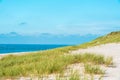 Landscape with marram grass dunes and the North Sea, on Sylt island, Germany Royalty Free Stock Photo