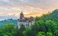 Landscape with medieval Bran castle at sunset, Brasov, Transylvania, Romania Royalty Free Stock Photo