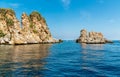 Landscape of Mediterranean sea with Faraglioni of Scopello at Zingaro Nature Reserve, Sicily