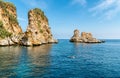 Landscape of Mediterranean sea with Faraglioni of Scopello at Zingaro Nature Reserve, Sicily