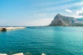 Landscape of mediterranean sea with Monte Monaco, San Vito Lo Capo, Italy Royalty Free Stock Photo