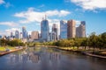 Landscape of Melbourne City over Maribyrnong River Royalty Free Stock Photo