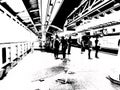 Landscape of Metro Station and City Passengers Black and white illustrations