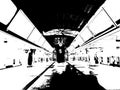 Landscape of Metro Station and City Passengers Black and white illustrations