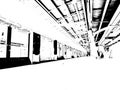 Landscape of Metro Station and City Passengers Black and white illustrations