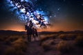 Landscape with Milky Way. Cowboy with his horse. Neural network AI generated Royalty Free Stock Photo