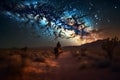 Landscape with Milky Way. Cowboy with his horse. Neural network AI generated Royalty Free Stock Photo