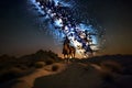 Landscape with Milky Way. Cowboy with his horse. Neural network AI generated Royalty Free Stock Photo