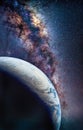 Landscape with Milky way galaxy. Earth view from space with Milky way galaxy. Elements of this image furnished by NASA Royalty Free Stock Photo