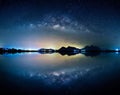 Landscape with Milky way galaxy. Night sky with stars over mount Royalty Free Stock Photo