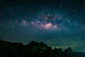 Landscape with Milky way galaxy. Night sky with stars over mountain. Long exposure photograph Royalty Free Stock Photo