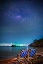 Landscape with Milky way galaxy. Night sky with stars and milky way over sea and mountain Royalty Free Stock Photo