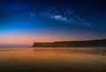 Landscape with Milky way galaxy over Cliff at Saltburn by the se Royalty Free Stock Photo