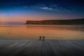 Landscape with Milky way galaxy over Cliff at Saltburn by the se Royalty Free Stock Photo