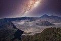 Landscape with Milky way galaxy over Mount Bromo volcano (Gunung Bromo) in Bromo Tengger Semeru National Park Royalty Free Stock Photo