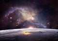 Landscape with Milky way galaxy. Sunrise and Earth view from space with Milky way galaxy. Elements of this image furnished by Royalty Free Stock Photo