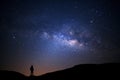 Landscape with milky way, Night sky with stars and silhouette of Royalty Free Stock Photo