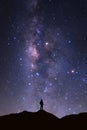 Landscape with milky way, Night sky with stars and silhouette of Royalty Free Stock Photo