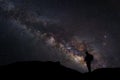 Landscape with milky way, Night sky with stars and silhouette of Royalty Free Stock Photo