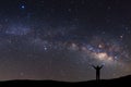 Landscape with milky way, Night sky with stars and silhouette of Royalty Free Stock Photo