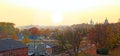 Landscape with misty autumn day in the country. Autumn is in the village Royalty Free Stock Photo