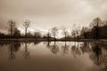 Landscape with misty morning fog in the Forest Lake or Beautiful forest lake in the morning at winter time. Azerbaijan nature. Royalty Free Stock Photo